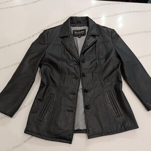 Wilsons Leather Jacket Womens Medium Black Button Front Soft Leather Blazer Y2k